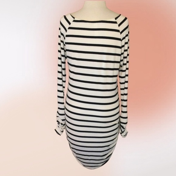 VANILLA Bay Striped Scoop Neck Ruched Body Con Mini Dress Med - Picture 2 of 8